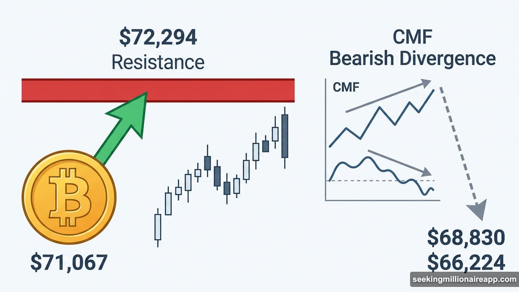 Bitcoin eyes $72,294 resistance wall with CMF bearish divergence warning