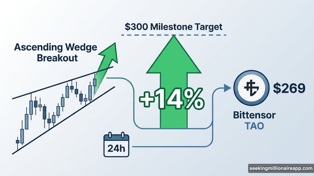 Bittensor TAO surges 14% after ascending wedge breakout targeting $300