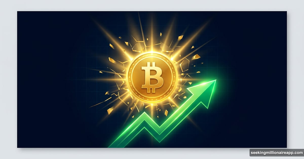 Golden Bitcoin coin breaking through the $75K price barrier