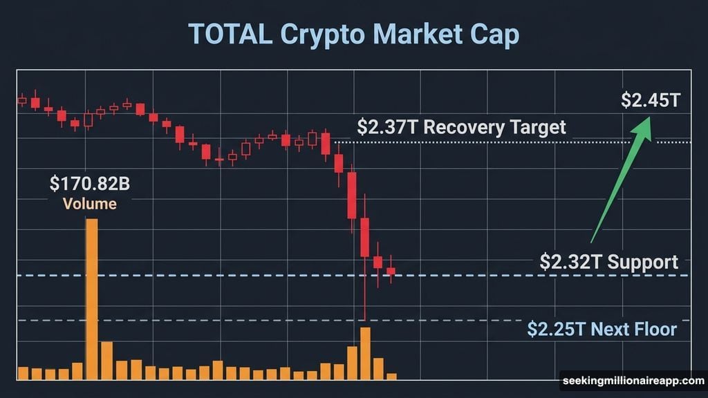 Total crypto market cap drops to $2.32 trillion support zone