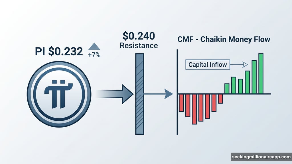 Pi Coin Chaikin Money Flow signals growing buyer conviction at $0.240 resistance