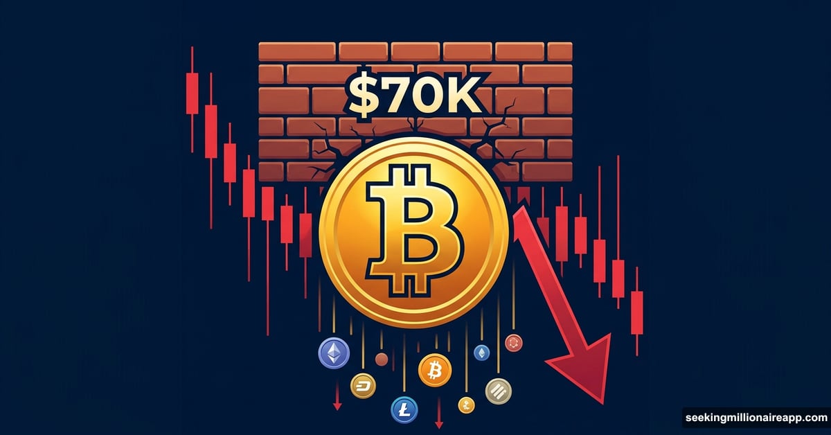 Bitcoin gold coin blocked below $70K wall with falling altcoins