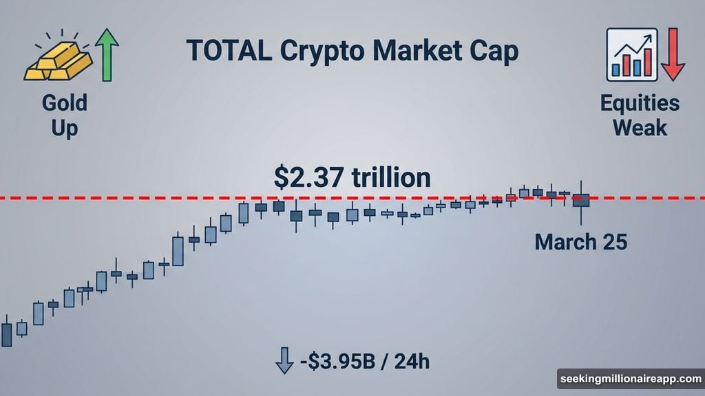 Total crypto market cap frozen at 2.37 trillion near-flat candle