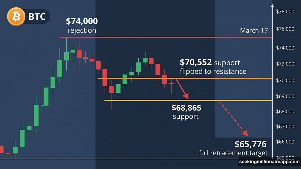 Bitcoin breaks below $70,552 support targeting $65,776 full retracement