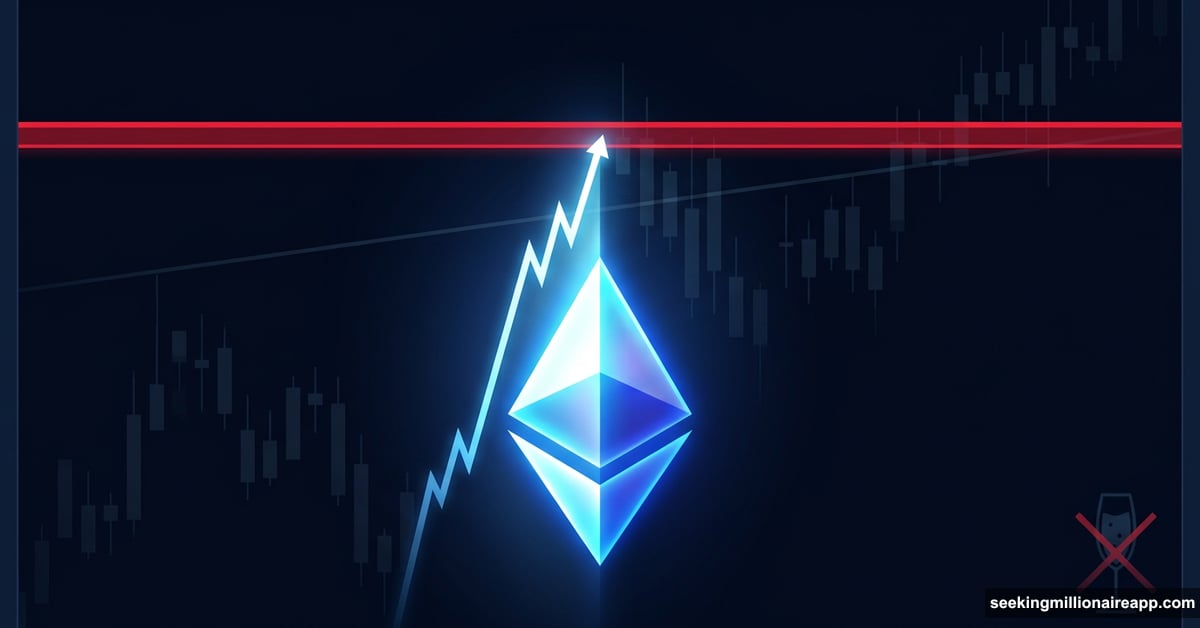 Ethereum price climbing toward red resistance barrier blocking further gains