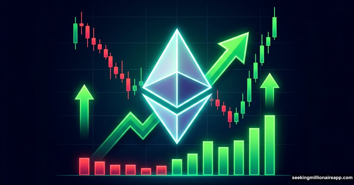 Ethereum ETF inflows signal bullish rally with upward breakout arrow