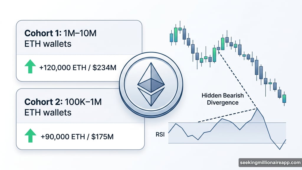 Whale cohorts accumulate ETH while RSI shows hidden bearish divergence