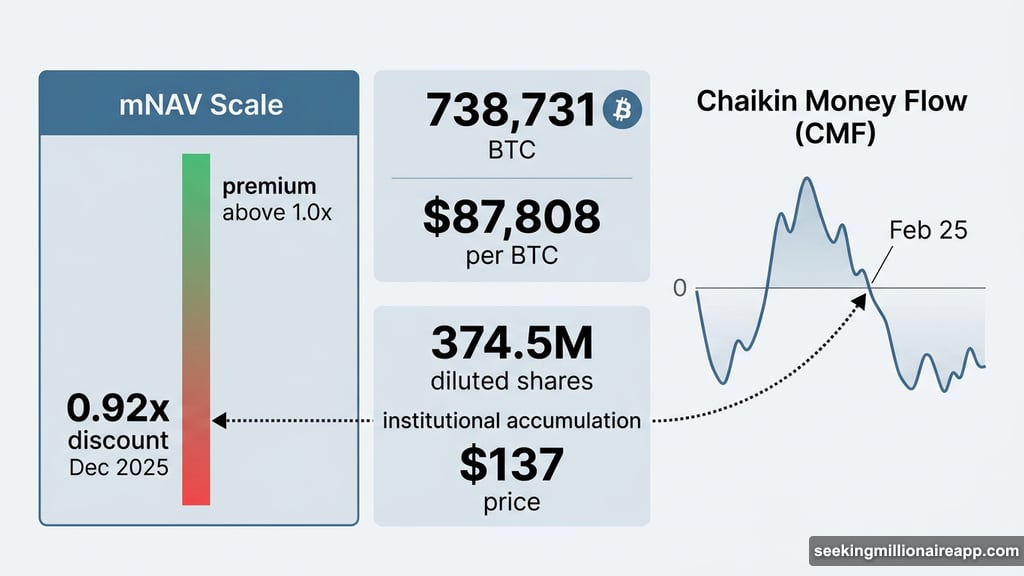 mNAV discount at 0.92x triggered Chaikin Money Flow institutional accumulation