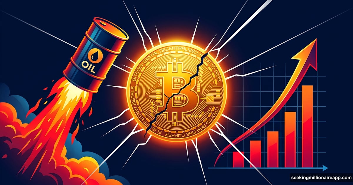 Bitcoin coin holding firm between rising oil barrel and inflation surge