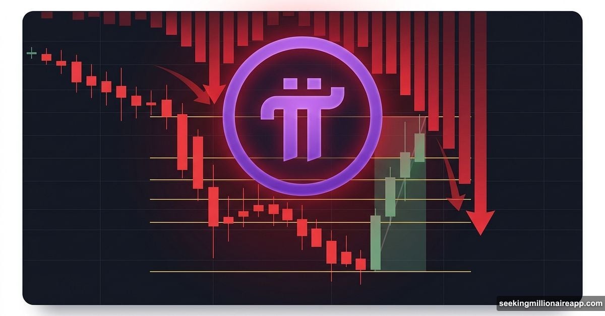 Pi Network coin dropping on chart with failed recovery rally signal