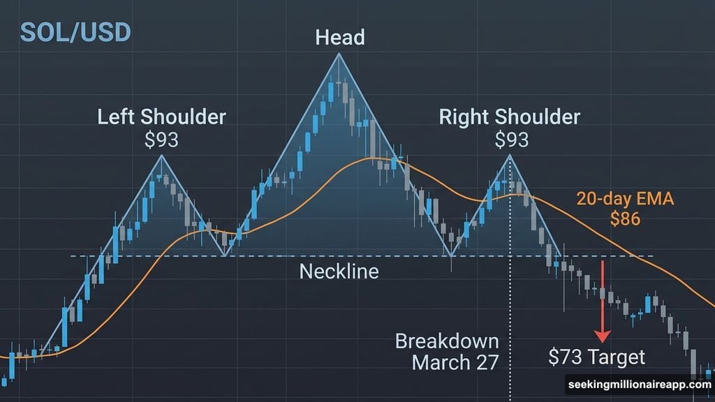 Head-and-shoulders breakdown on SOL daily chart targets $73 price level