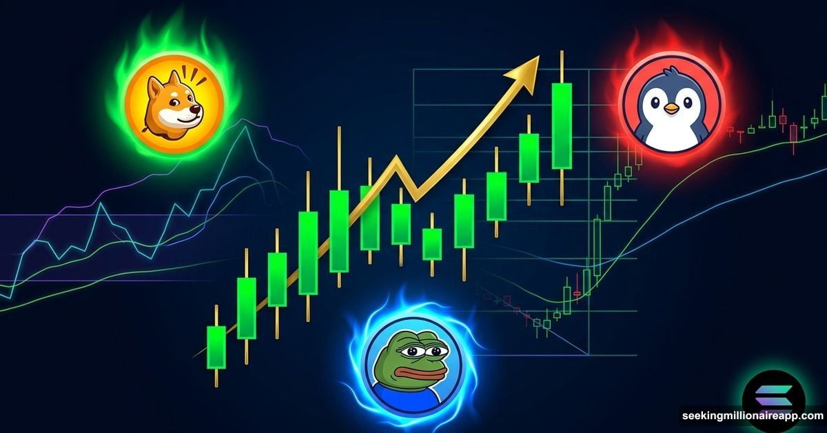 Three meme coins with bullish and bearish technical signals April 2026