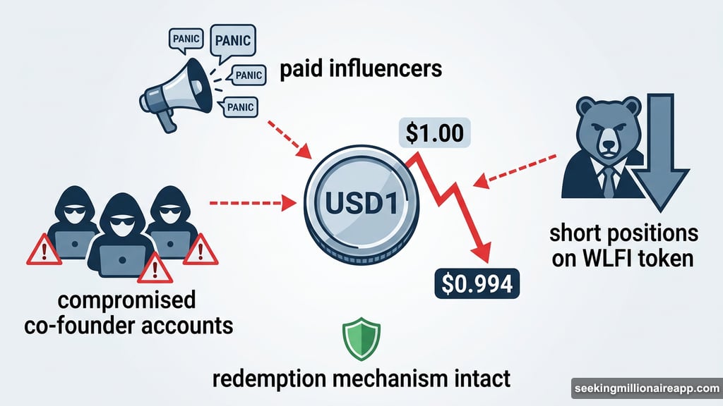 Coordinated attack depeg USD1 stablecoin sliding to $0.994