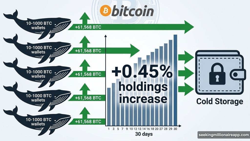 Whale wallets holding 10 to 10000 BTC accumulate 61568 Bitcoin