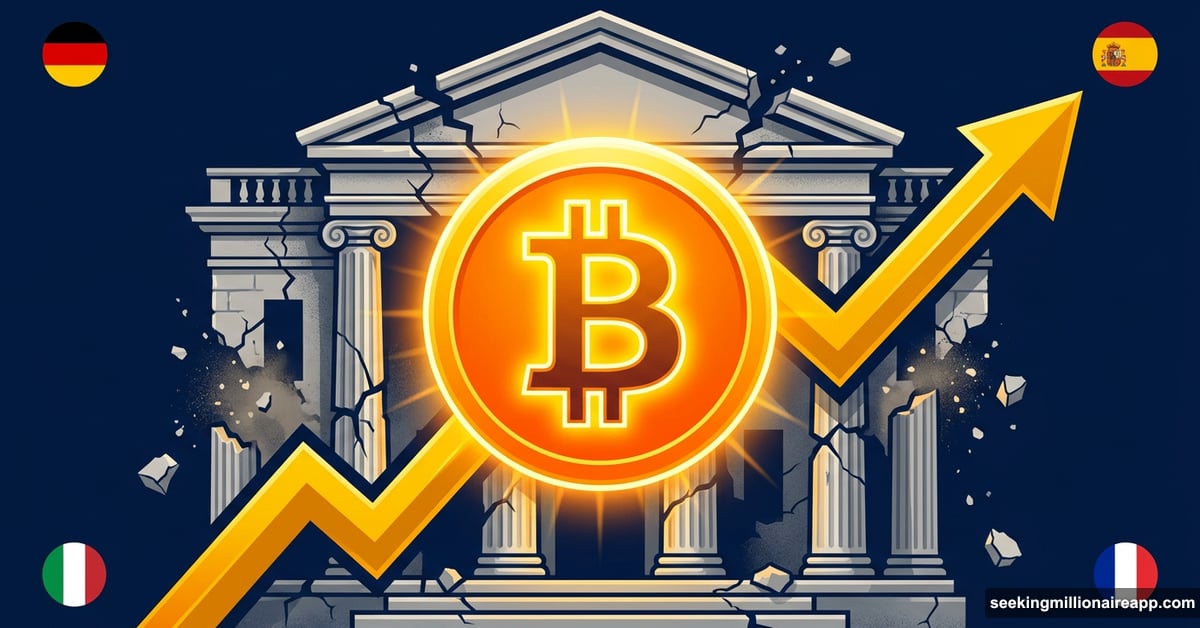 Bitcoin symbol disrupts traditional European bank as crypto adoption surges