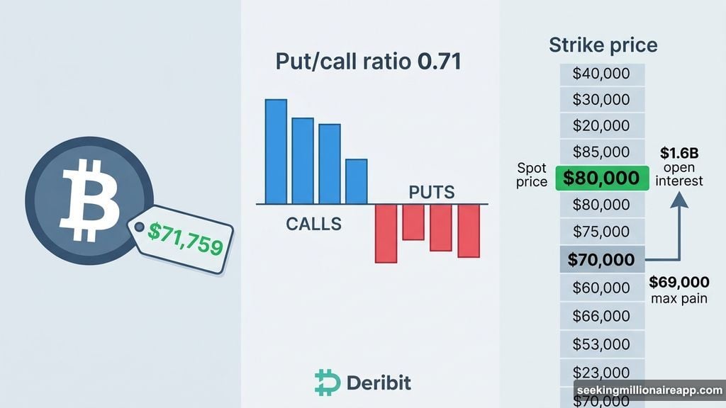 Bitcoin options put/call ratio 0.71 with 80000 strike open interest