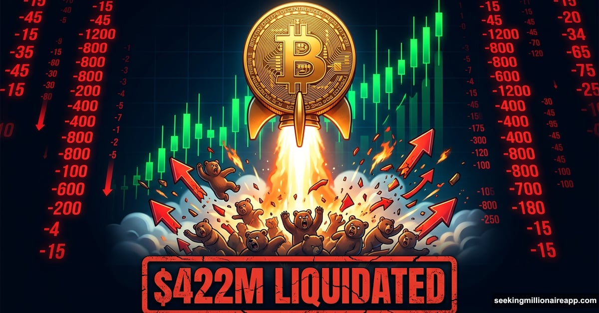 Bitcoin short squeeze liquidates bears as $422 million wiped out