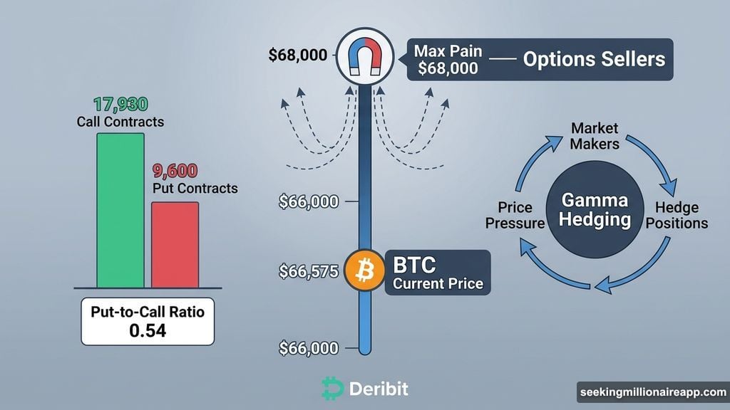 Deribit expiry max pain level at $68,000 with gamma hedging pressure