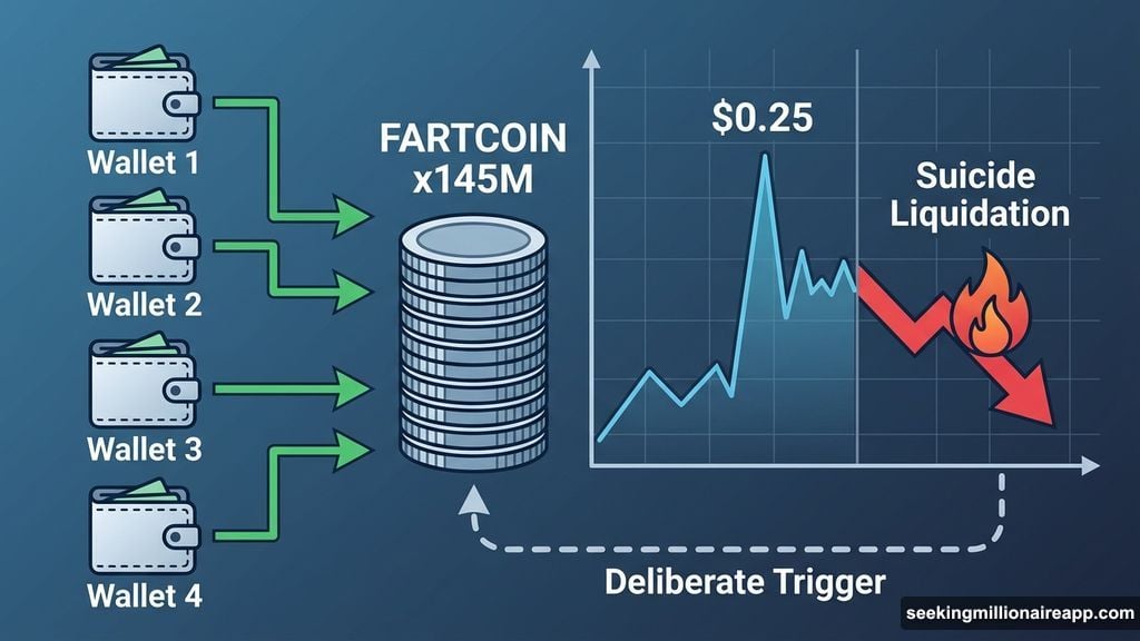 Four coordinated wallets build 145 million Fartcoin long position triggering suicide liquidation