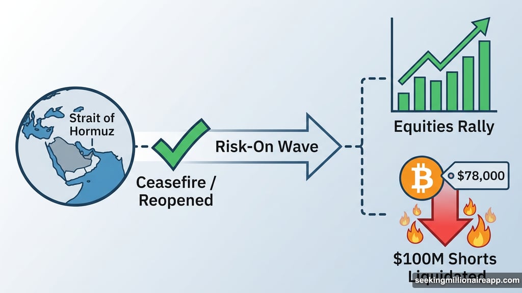 Iran Strait of Hormuz reopening triggers risk-on rally and Bitcoin short liquidations