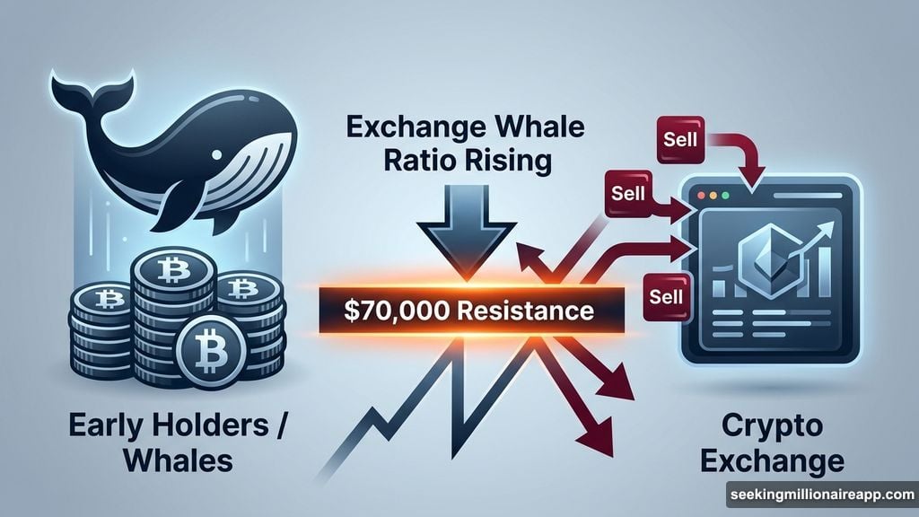 Whale selling pressure caps Bitcoin rally below $70,000 resistance