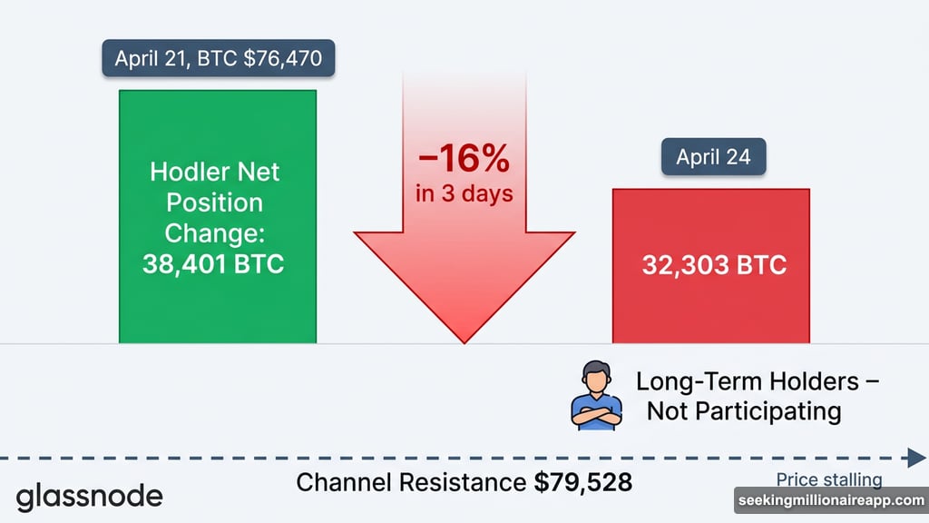 Glassnode Hodler Net Position Change drops 16% as long-term holders refuse rally