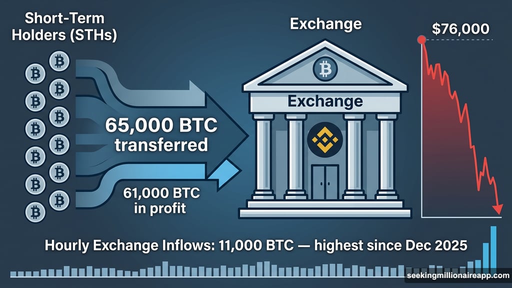 Short-term holders flooding exchanges with 65,000 BTC near $76,000