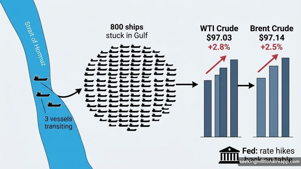 Strait of Hormuz blockade with 800 ships stuck drives oil surge