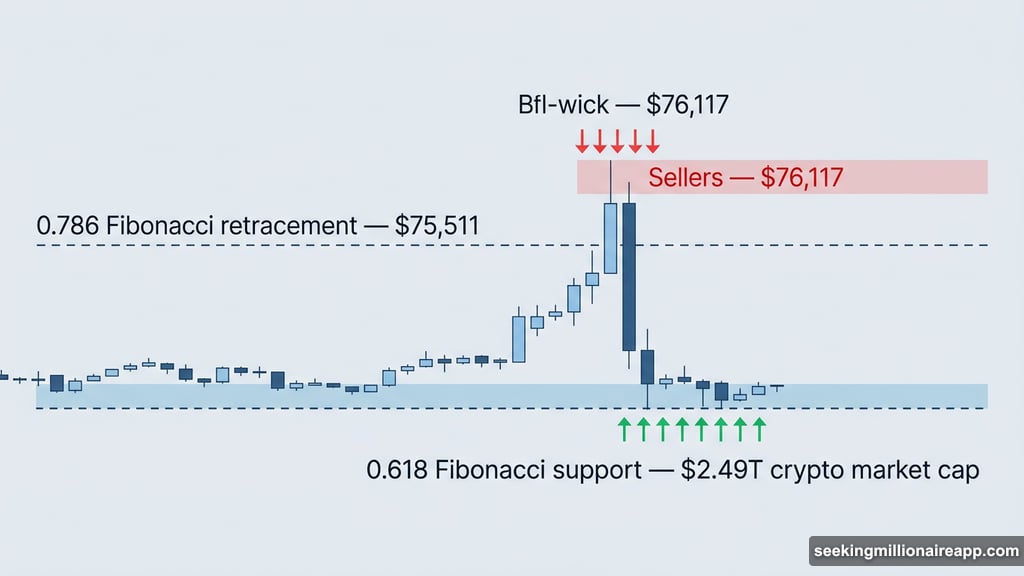 Bitcoin breaks $75,511 Fibonacci level as sellers push back hard
