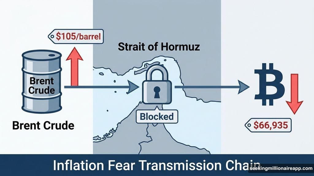 Brent crude surged past $105 per barrel pressuring Bitcoin price