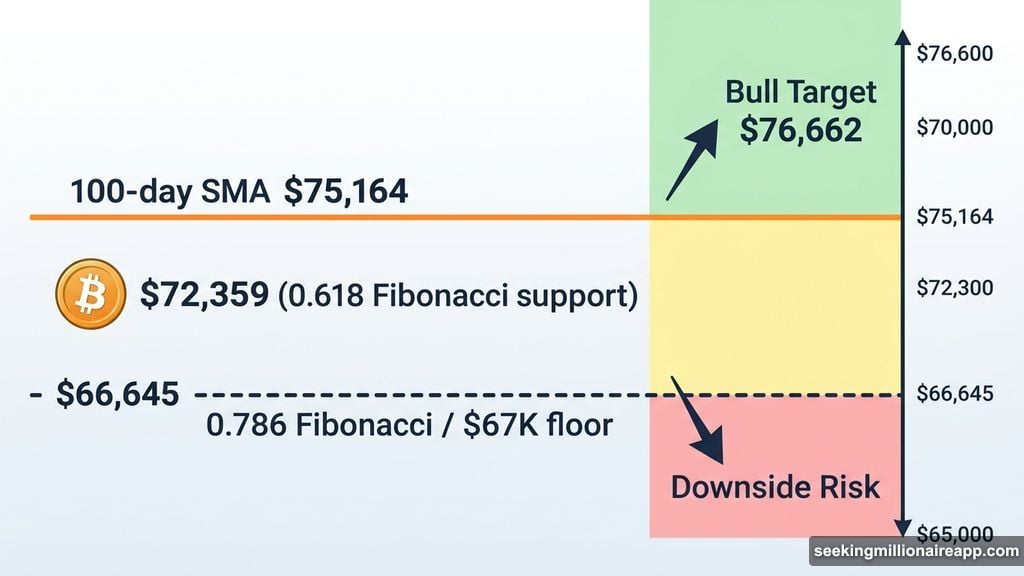 Bitcoin eyes critical 75K resistance with Fibonacci retracement support levels