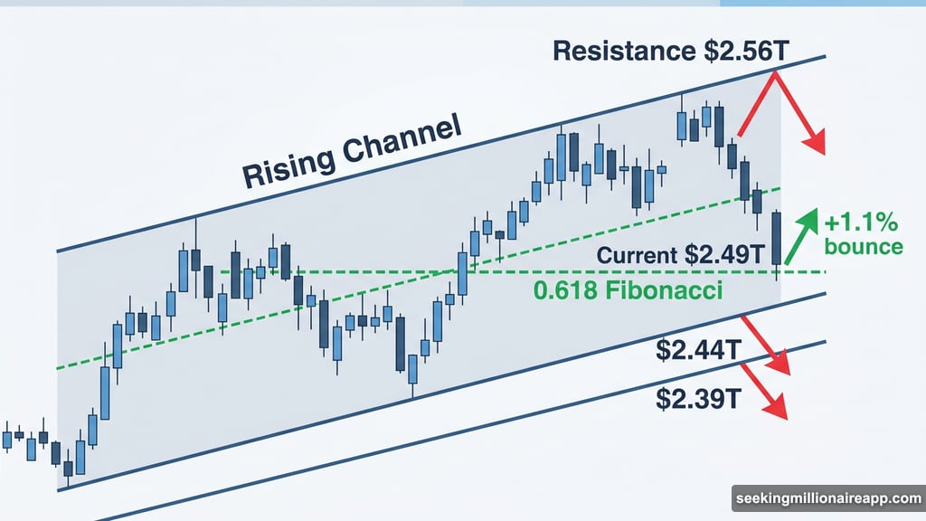 Total crypto market cap trading inside rising parallel channel with Fibonacci support