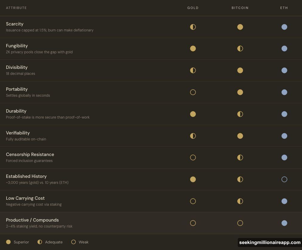 Ethereum absorbs 31 trillion dollar monetary premium from gold and Bitcoin