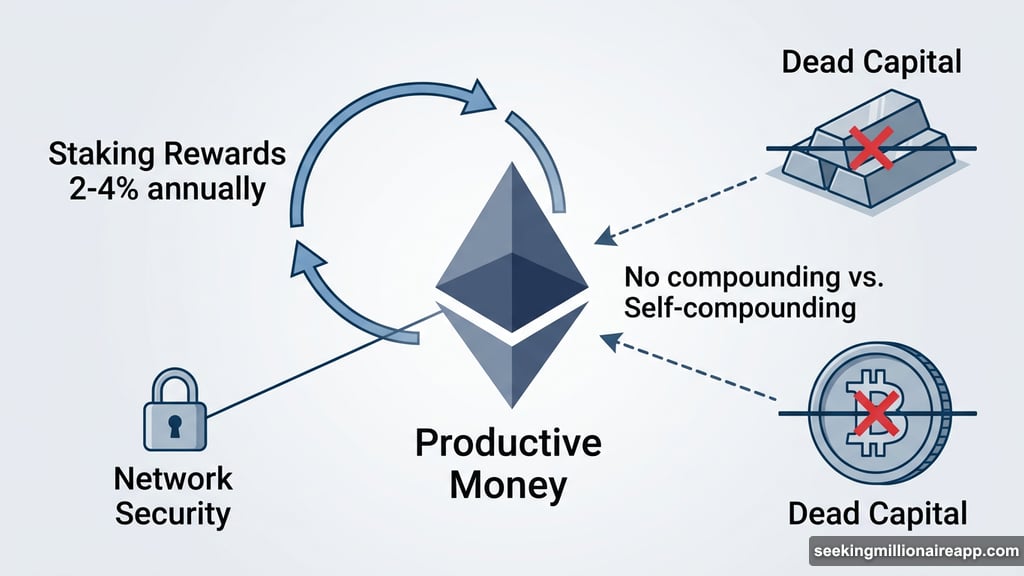 ETH staking generates 2 to 4 percent annually unlike dead capital