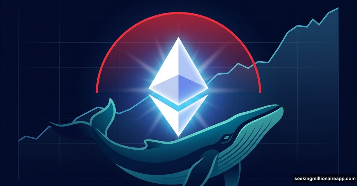 Ethereum logo with bearish RSI signal as whale accumulates ETH