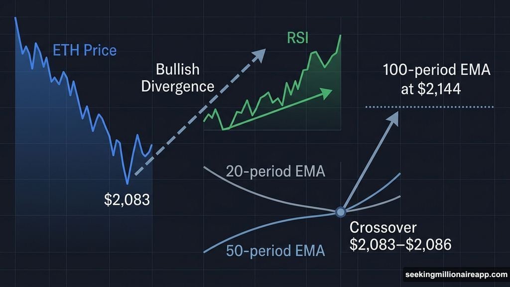 RSI divergence and EMA bullish crossover signal ETH rally toward $2,144