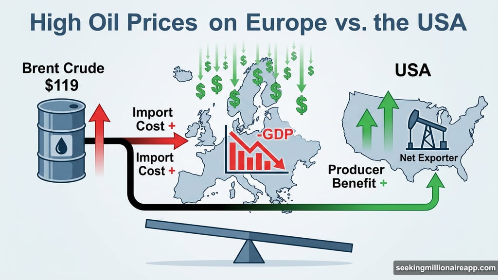 US net energy exporter benefits while Europe faces surging Brent crude costs