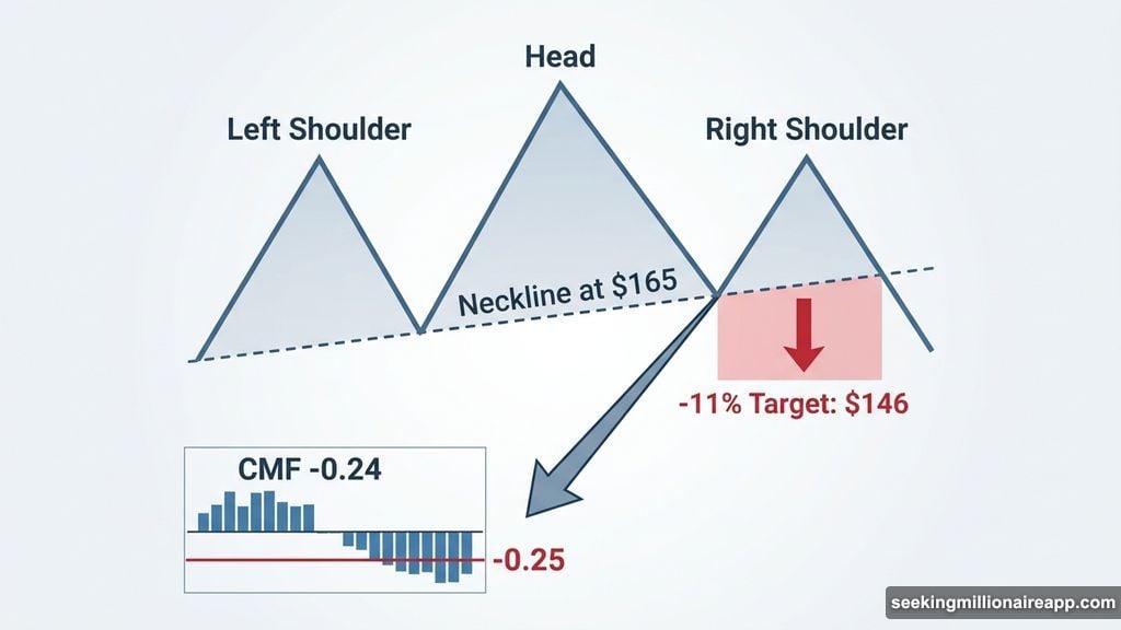 Head-and-shoulders neckline at $165 targets NVDA drop toward $146