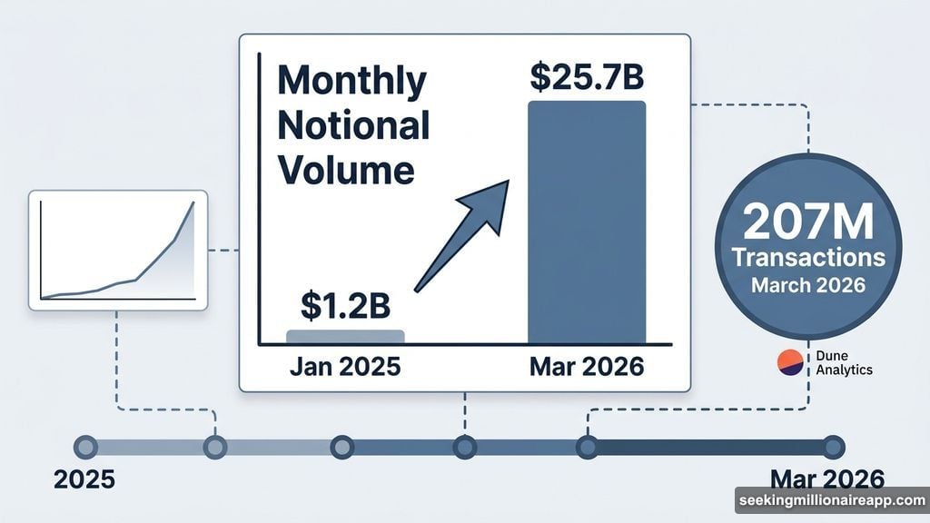 Prediction market volume surged from 1.2 billion to 25.7 billion in 2026