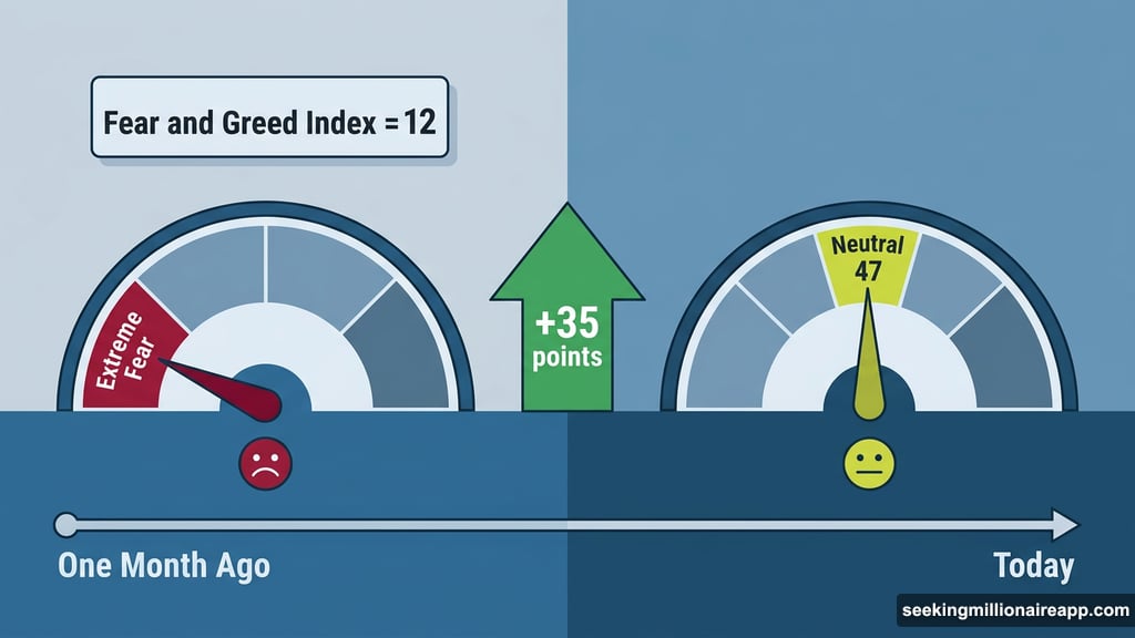 Fear and Greed Index climbed from extreme fear to neutral territory