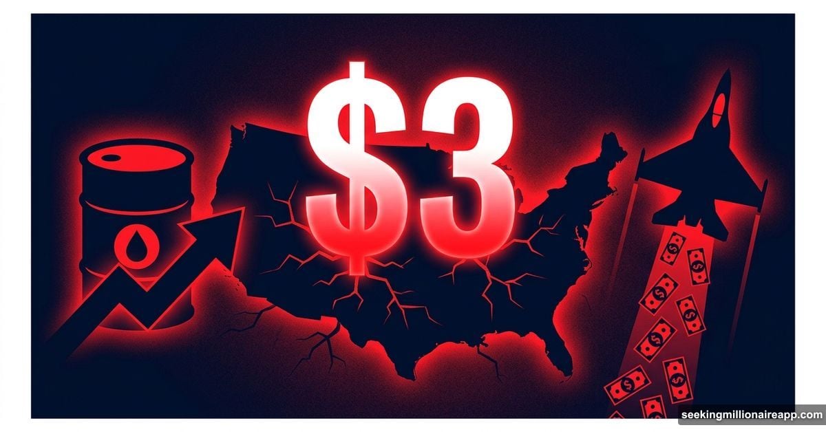 Cracked US map with dollar sign and rising oil barrel cost