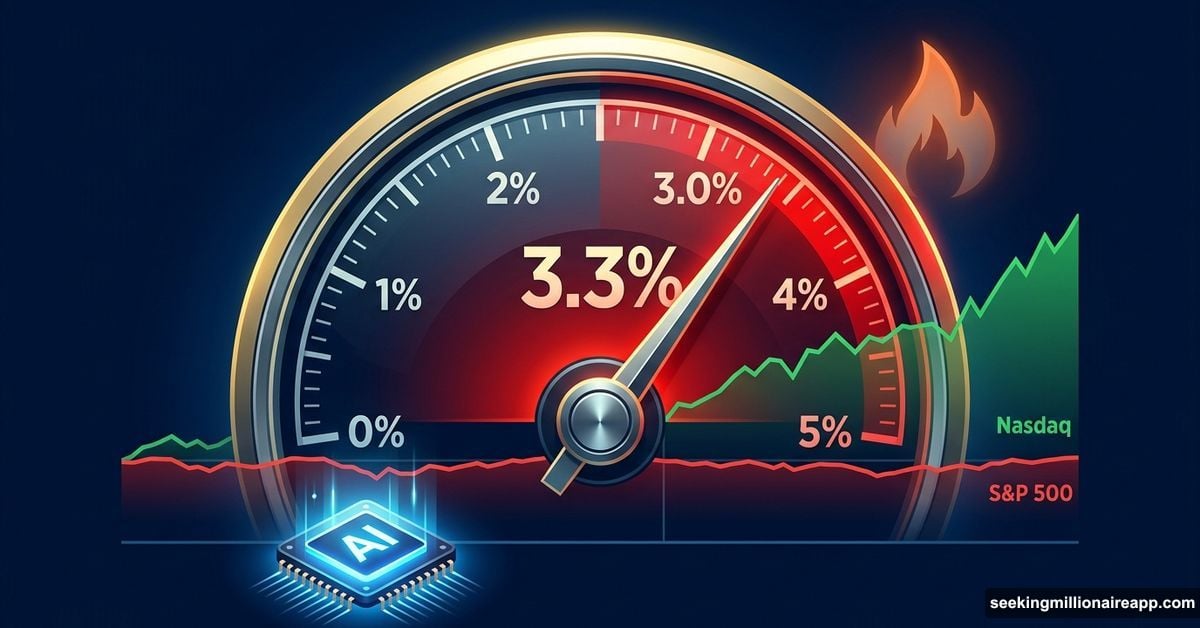 CPI inflation gauge at 3.3% with split stock market performance chart