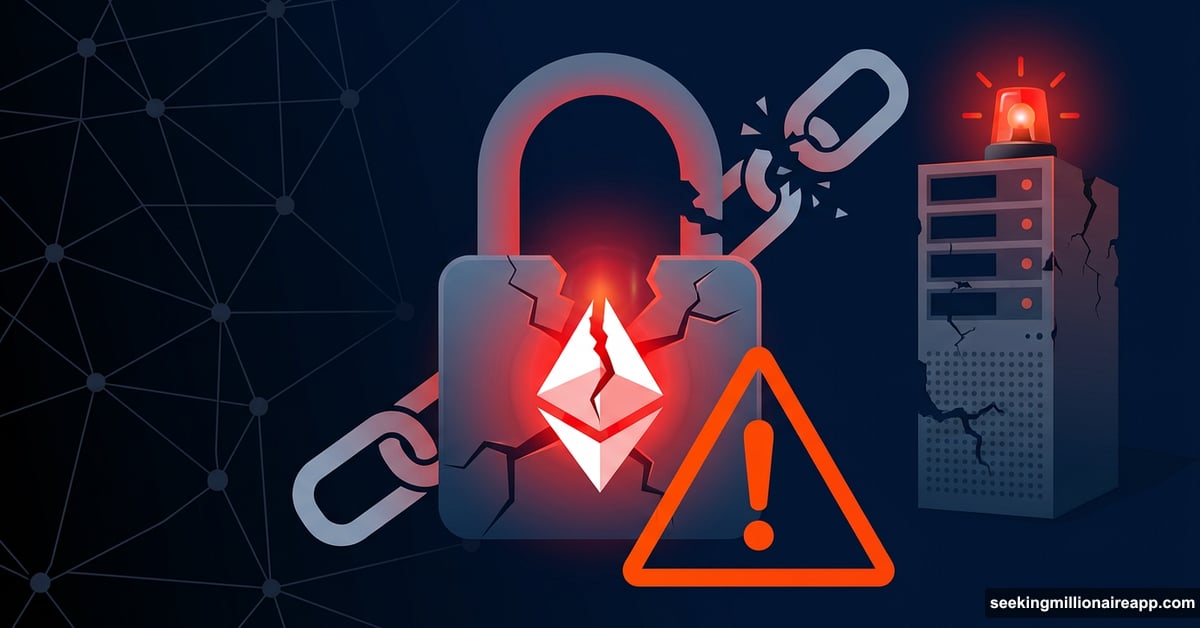 Broken Ethereum padlock with red warning signal after DNS registrar hijack