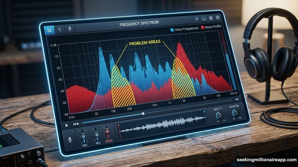 Frequency spectrum graph showing overlapping voice and noise bands