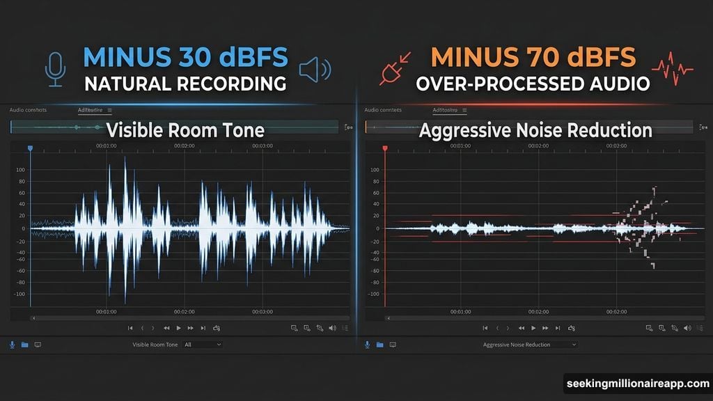 Side by side waveform comparison of natural versus over-processed audio