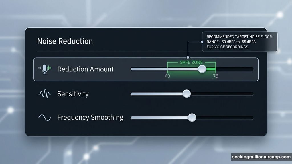 Noise reduction settings panel with sliders at recommended moderate levels